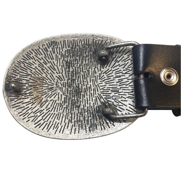 Black Genuine Leather Belt Silver Ornate Rhinestone Buckle Size 1X - Picture 4 of 8